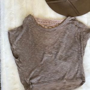 Beige sheer boho crop top